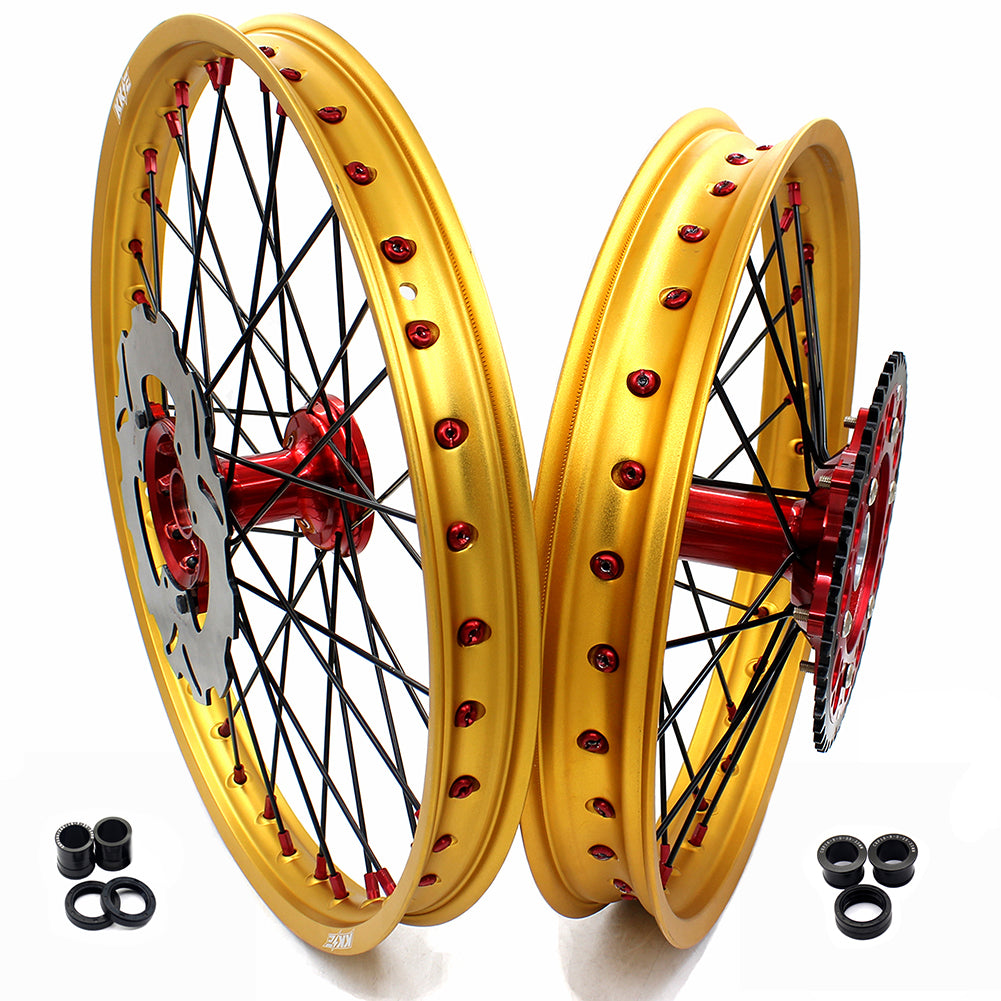 KKE 21" 18" Cast Red Hubs Billet With Gold Rim For HONDA CR125R 1998-2001 CR250R 1997-2001