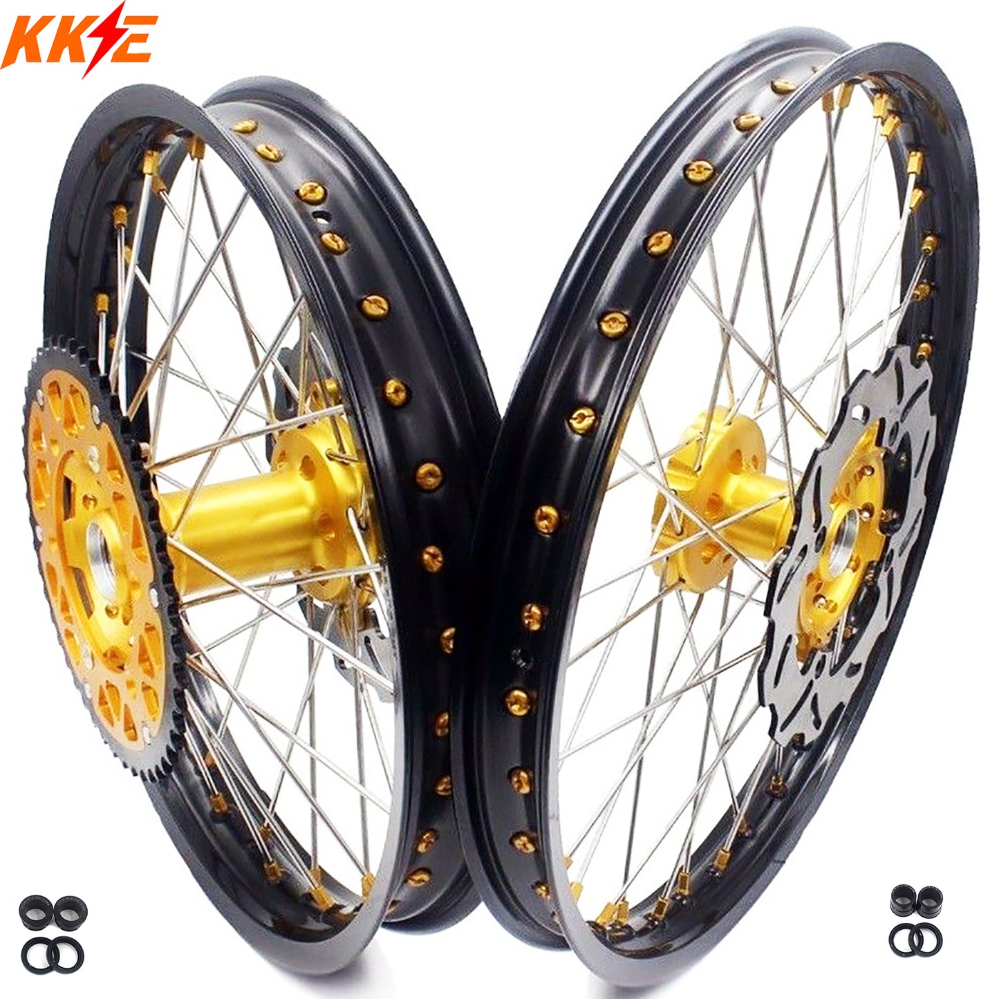 KKE 21 & 19 MX Rims for Suzuki RMZ250 2007-2024 RMZ450 2005-2024 Gold Nipple
