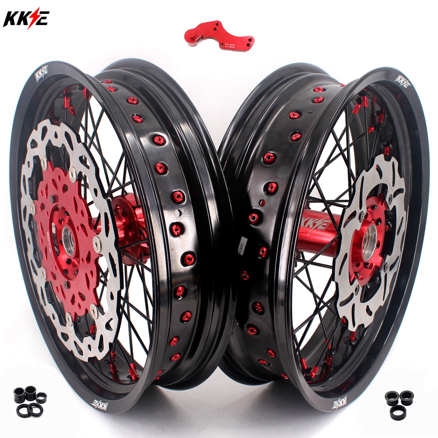 KKE Supermoto Wheels fit HONDA CRF250R 04-13 CRF450R 02-12 Black Spoke