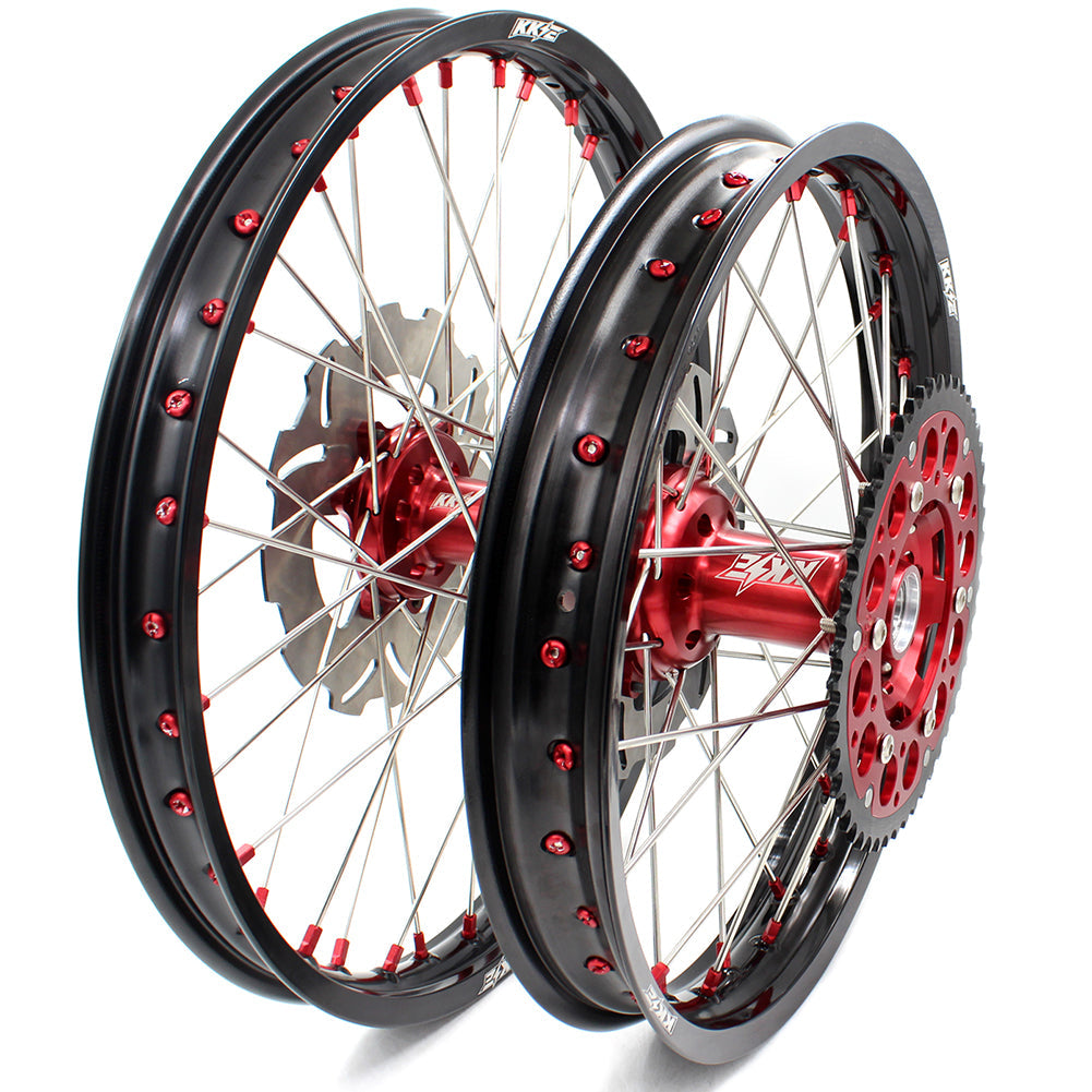 KKE 21/18 ENDURO WHEELS RIMS SET FOR HONDA XR650R 2000-2008 RED ALLOY NIPPLE DISCS - KKE Racing