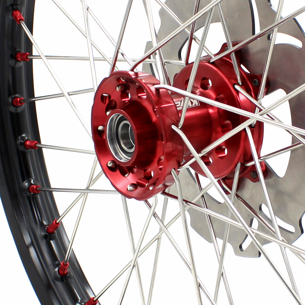 KKE 21/18 ENDURO WHEELS RIMS SET FOR HONDA XR650R 2000-2008 RED ALLOY NIPPLE DISCS - KKE Racing