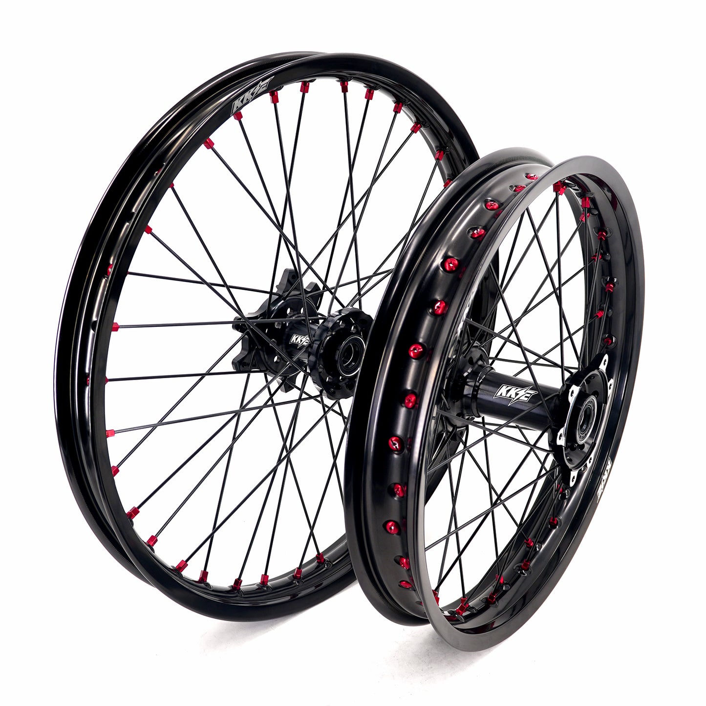 KKE Factory Stock KKE 21" & 18" E-Bike Spoke Wheels Rims Fit SurRon Ultra Bee 2023-2025 Black Hub & Red Nipples