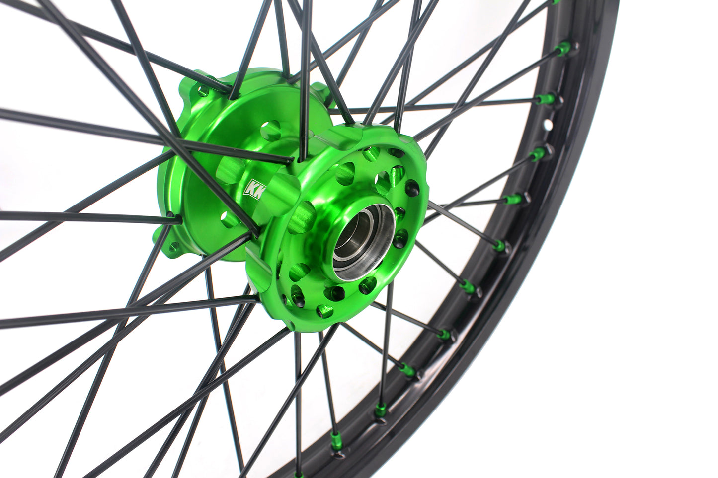 KKE 1.6*21 & 2.15*19 Wheels Rims Fit Kawasaki KX450 2019-2025 KX450X 2021-2025 Green Nipples & Black Spokes