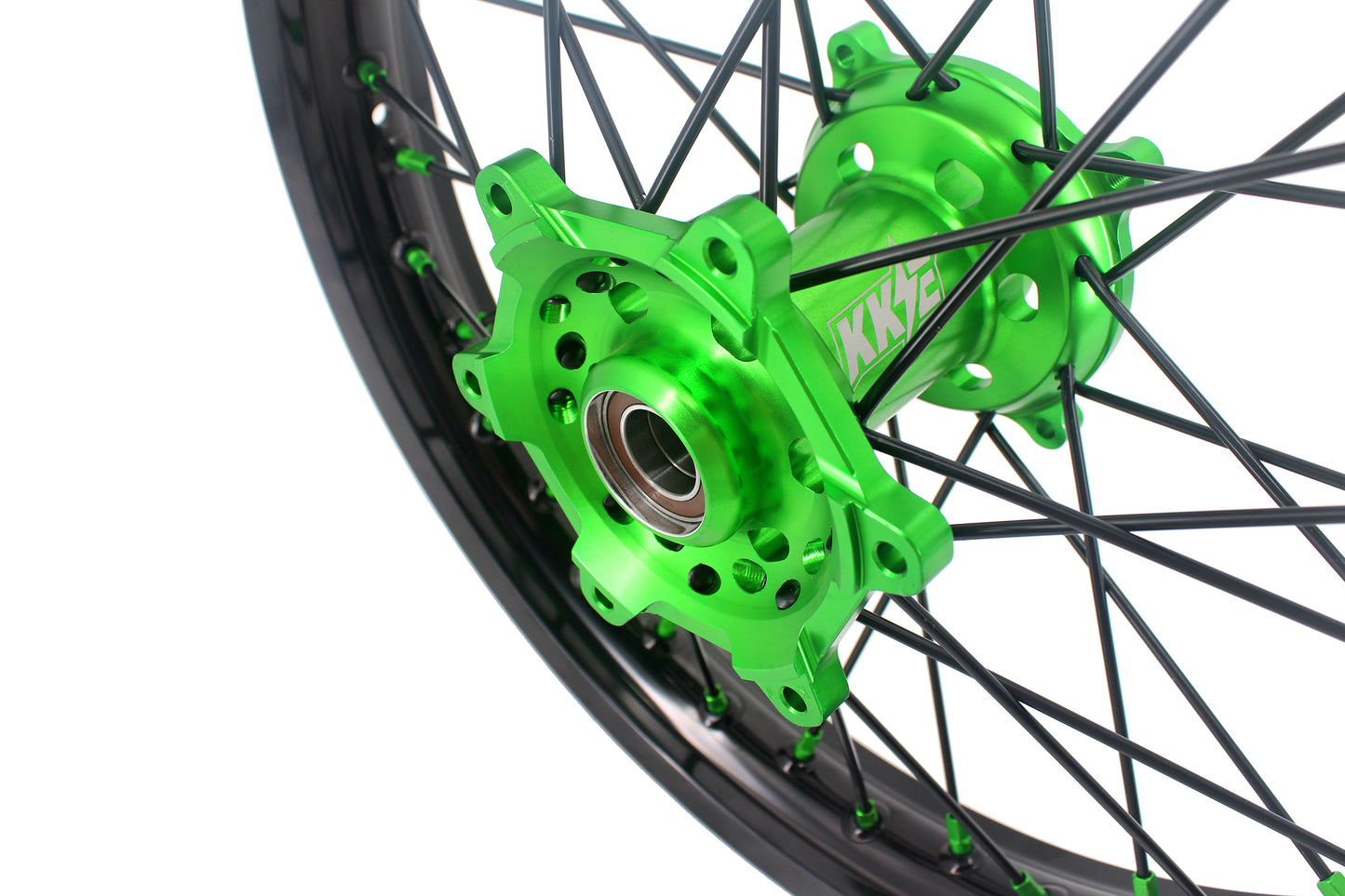 KKE 1.6*21 & 2.15*18 Wheels Rims Fit Kawasaki KX450 2019-2025 KX450X 2021-2025 Green Nipples & Black Spokes