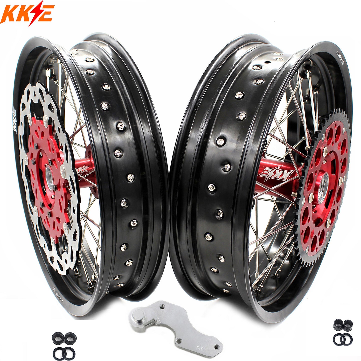 KKE 17 Inch Motard Rims for SUZUKI RMZ250 2007-2024 RMZ450 2005-2024 Red Hubs