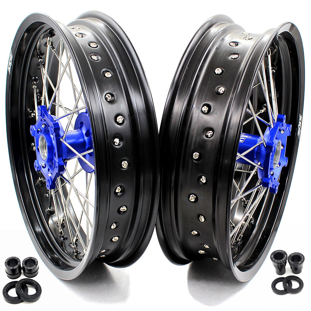 KKE 17inch Supermoto Wheels Set For YAMAHA WR250R 2008-2020 Blue Hub
