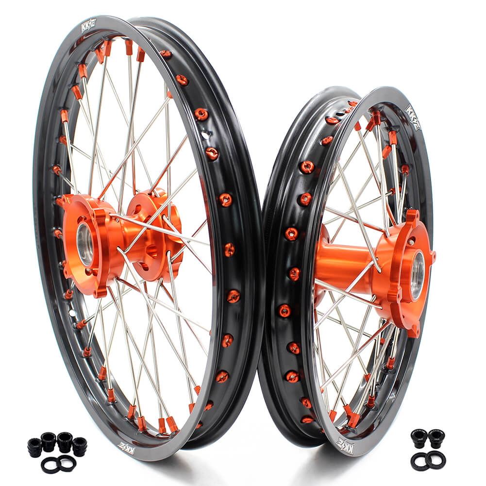 KKE 17/14 KID'S SMALL WHEELS RIMS SET FIT KTM85 SX 2003-2018 MINI BIKE ORANGE CNC HUB AND NIPPLE - KKE Racing