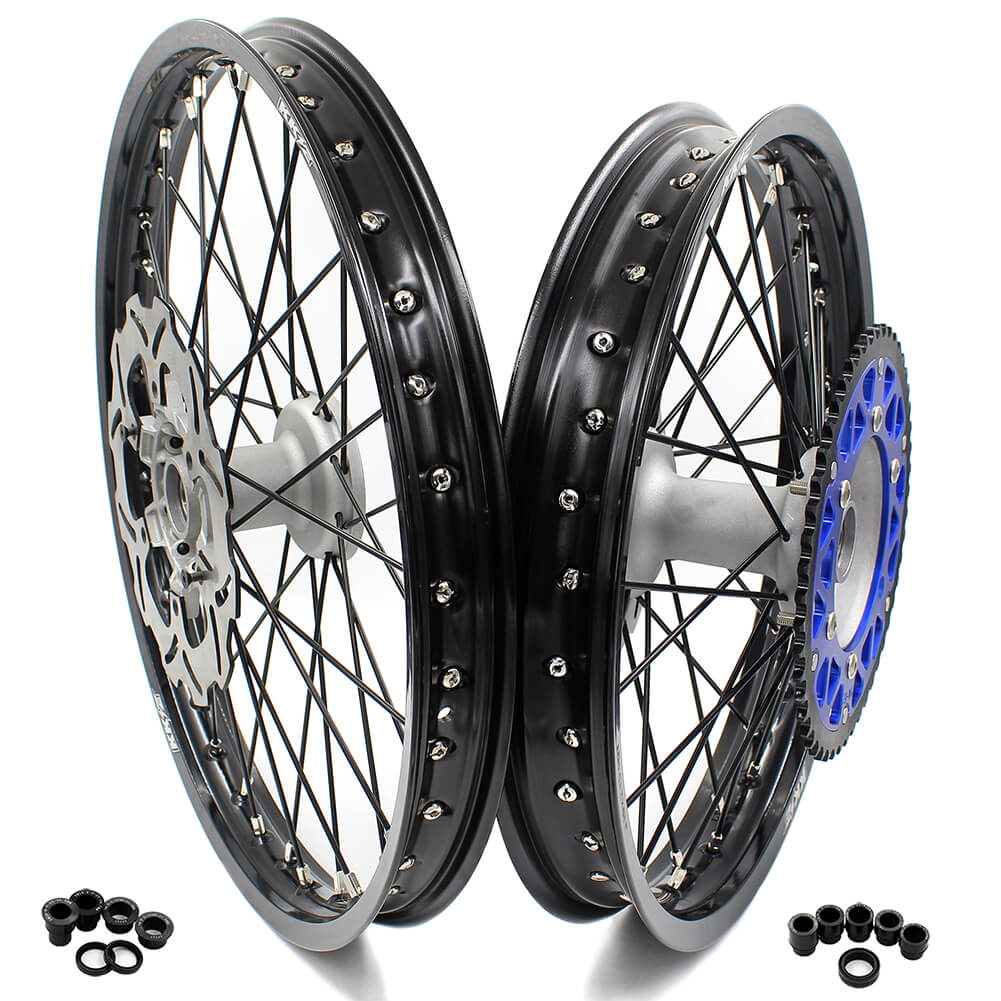 KKE CASTING 21/19 MX WHEELS SET FIT YAMAHA YZ125 YZ250 YZ250F YZ450F SILVER HUB BLACK RIM - KKE Racing