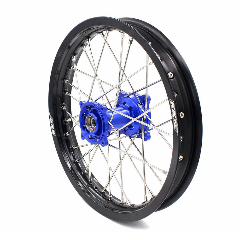 KKE 19/16 KID'S WHEELS RIMS SET FOR KAWASAKI KX80 1993-2000 KX85 2001-2015 BLUE CNC HUBS BLACK ALUMINUM RIMS - KKE Racing