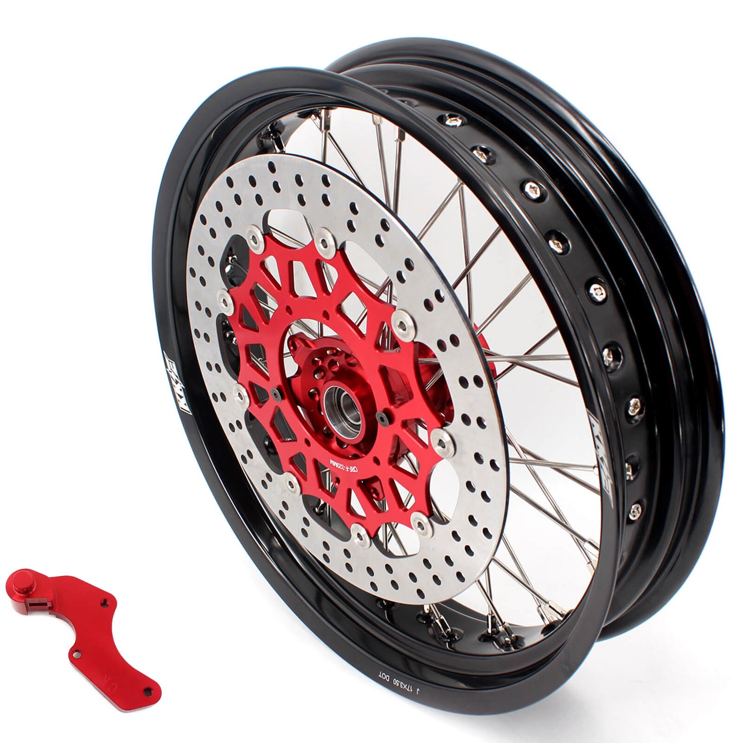 KKE 3.5/4.25 CUSH DRIVE SUPERMOTO WHEELS SET FOR HONDA XR650L 1993-2018 RED SPROCKET - KKE Racing