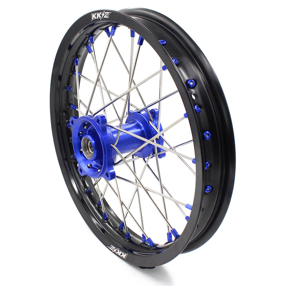 KKE 19/16 BIG KIDS WHEELS SET FIT YAMAHA YZ80 1990-2001 YZ85 2002-2018 BLUE CNC HUB & NIPPLE BLACK RIMS - KKE Racing