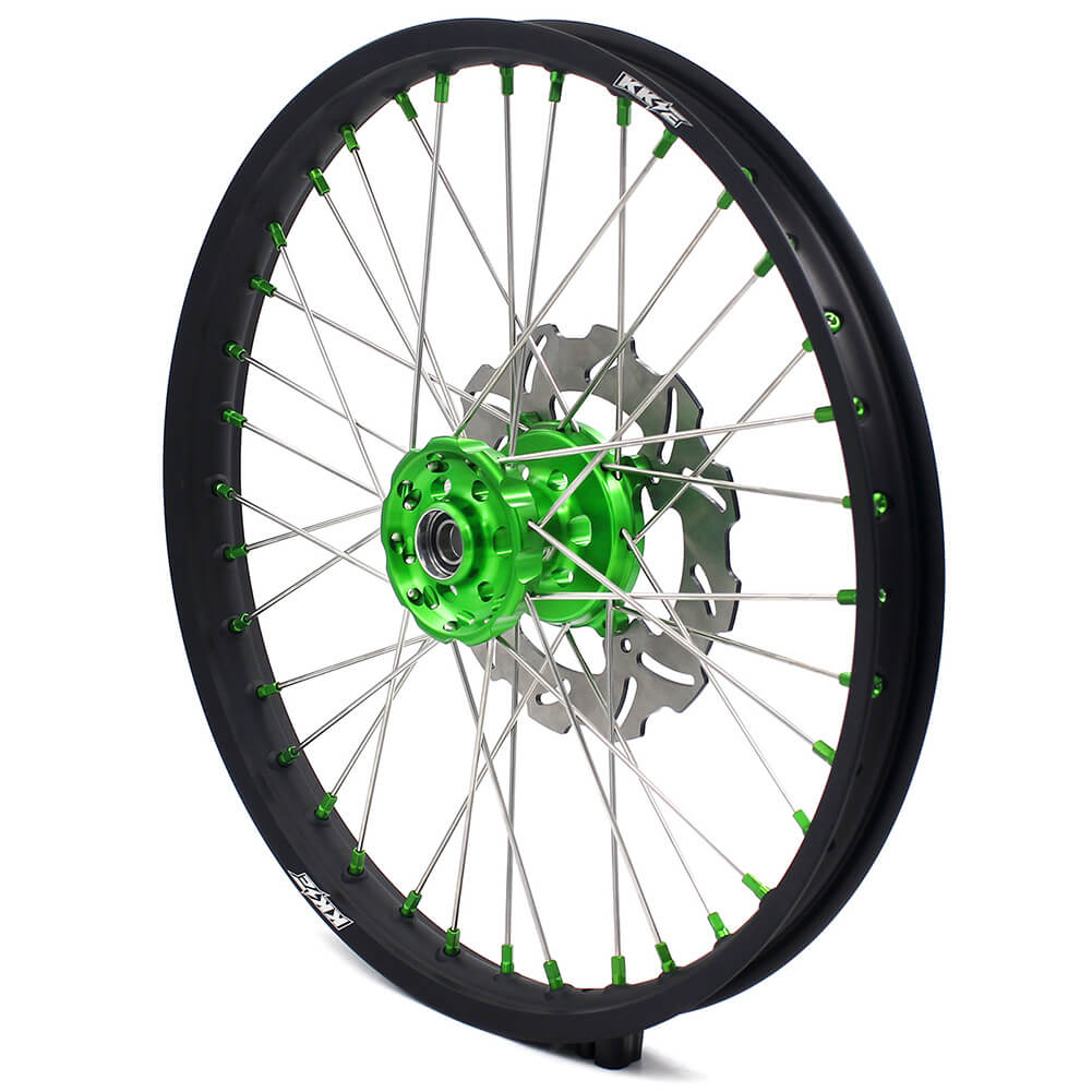 KKE 21/19 MX COMPLETE WHEELS RIMS SET FIT KAWASAKI KX125 KX250 KX250F KX450F DIRTBIKE GREEN CNC HUB & NIPPLE - KKE Racing