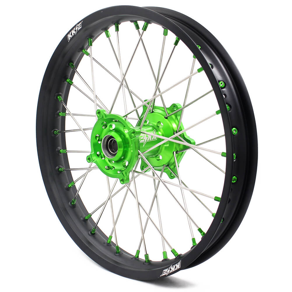 KKE 21/19 MX COMPLETE WHEELS RIMS SET FIT KAWASAKI KX125 KX250 KX250F KX450F DIRTBIKE GREEN CNC HUB & NIPPLE - KKE Racing
