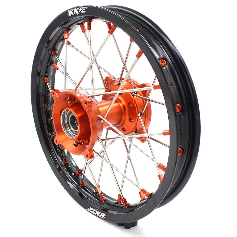 KKE 17/14 KID'S SMALL WHEELS RIMS SET FIT KTM85 SX 2003-2018 MINI BIKE ORANGE CNC HUB AND NIPPLE - KKE Racing