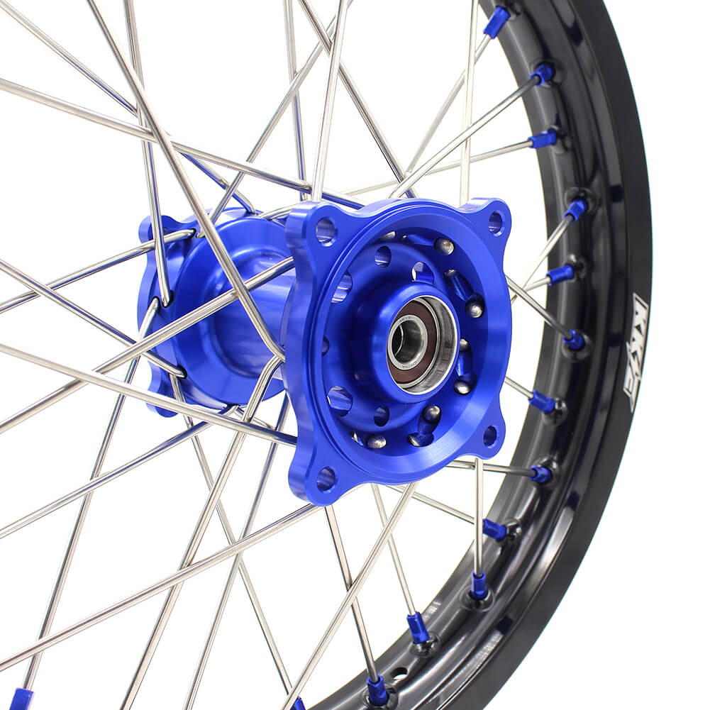 KKE 19/16 BIG KIDS WHEELS SET FIT YAMAHA YZ80 1990-2001 YZ85 2002-2018 BLUE CNC HUB & NIPPLE BLACK RIMS - KKE Racing