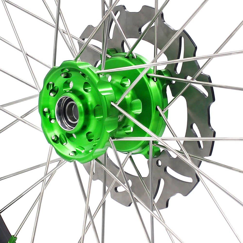 KKE 21/19 MX COMPLETE WHEELS RIMS SET FIT KAWASAKI KX125 KX250 KX250F KX450F DIRTBIKE GREEN CNC HUB & NIPPLE - KKE Racing