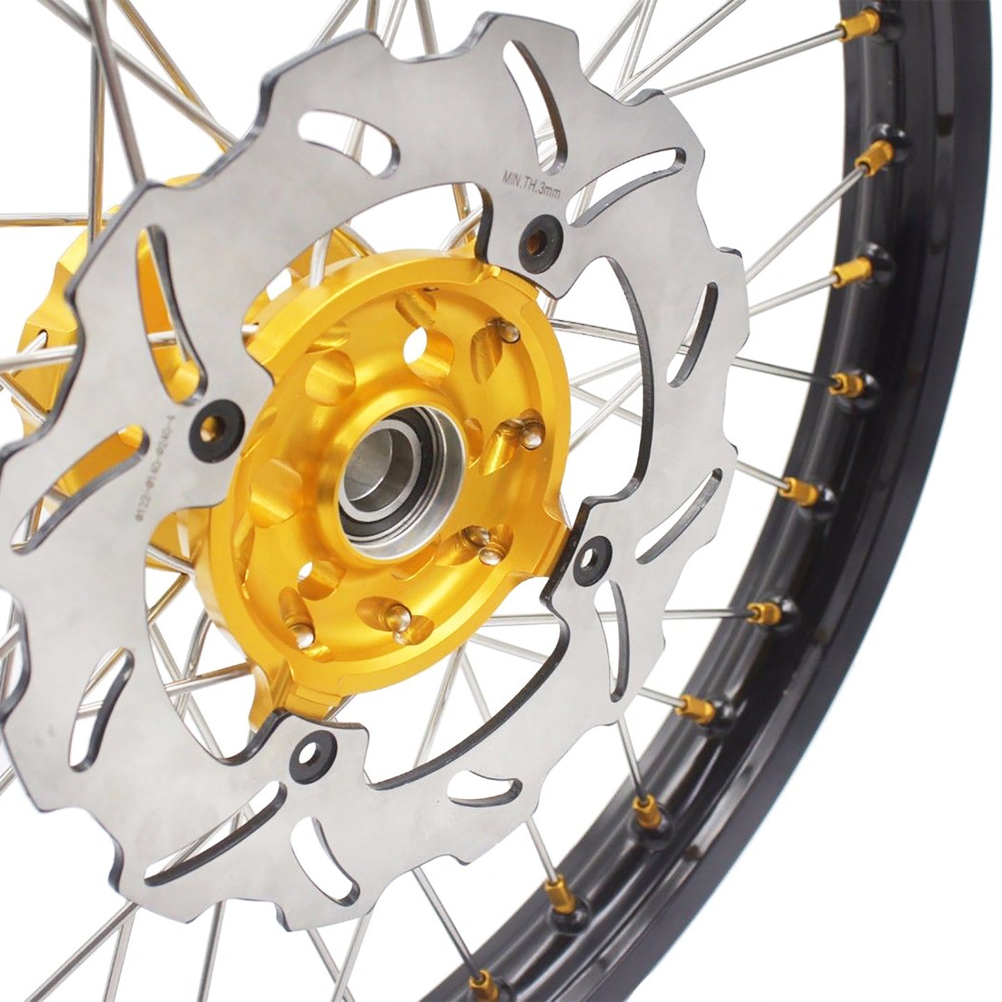 KKE 21 & 19 MX wheels rims set for Suzuki rmz250 07-19 rmz450 05-19 gold nipple silver spoke - KKE Racing