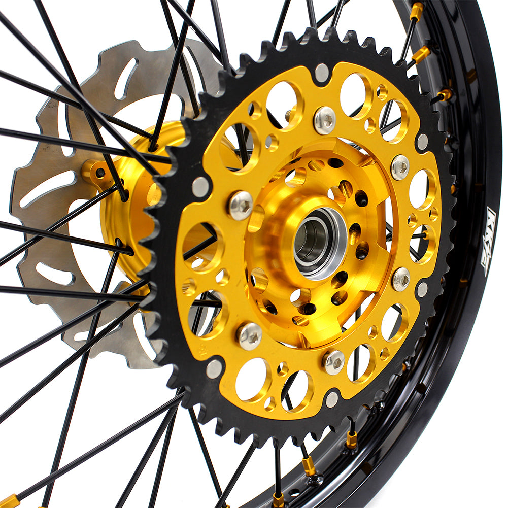 KKE FRONT 1.6*21 REAR 2.15*19 MX WHEELS RIMS SET FOR SUZUKI RMZ250 07-19 RMZ450 05-19 GOLD NIPPLE BLACK SPOKE - KKE Racing