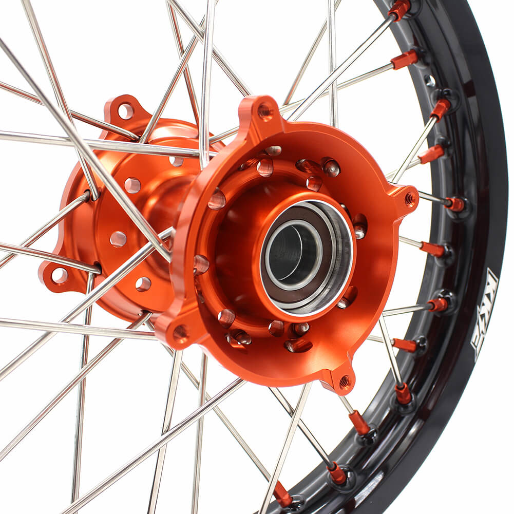 KKE 17/14 KID'S SMALL WHEELS RIMS SET FIT KTM85 SX 2003-2018 MINI BIKE ORANGE CNC HUB AND NIPPLE - KKE Racing