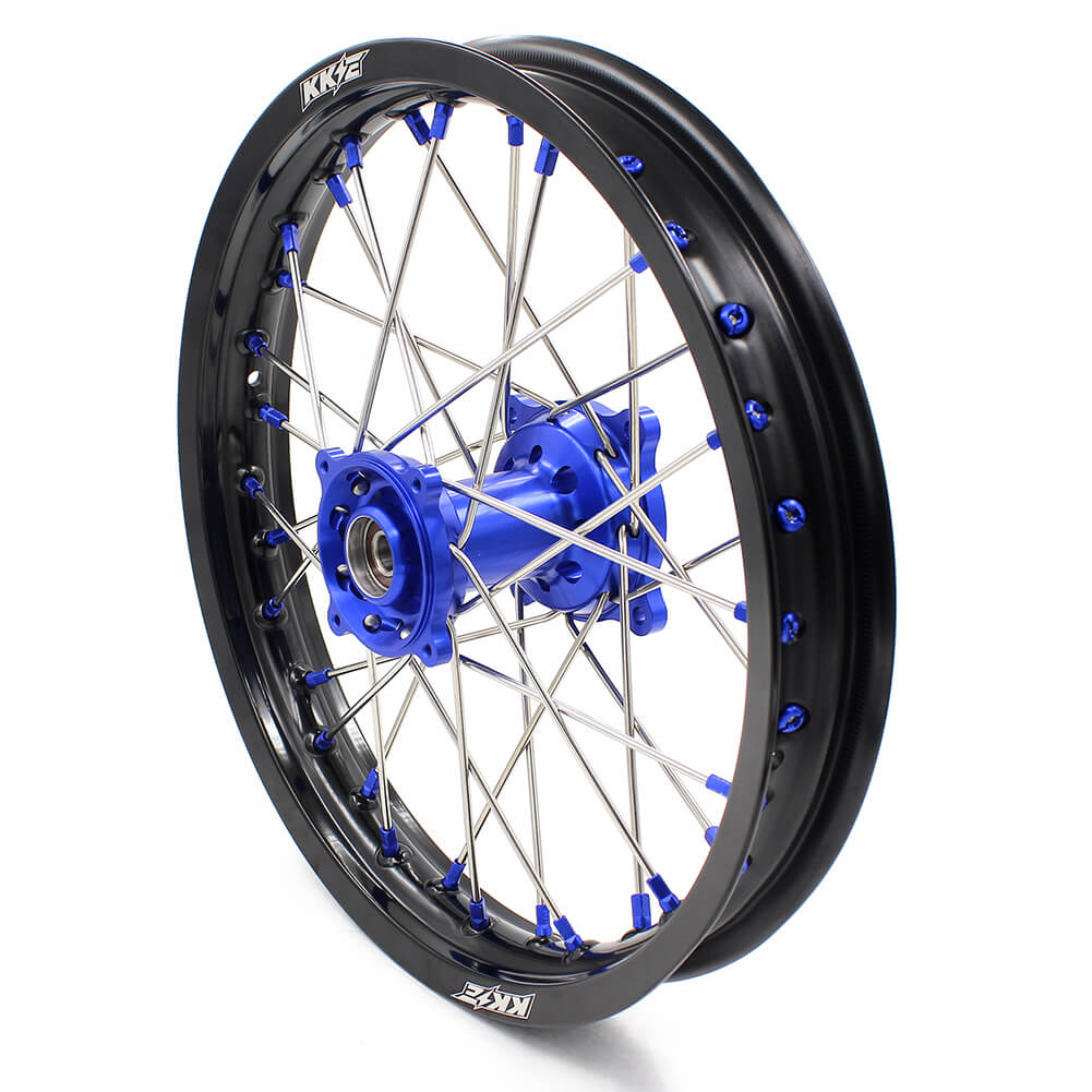 KKE 19/16 BIG KIDS WHEELS SET FIT YAMAHA YZ80 1990-2001 YZ85 2002-2018 BLUE CNC HUB & NIPPLE BLACK RIMS - KKE Racing