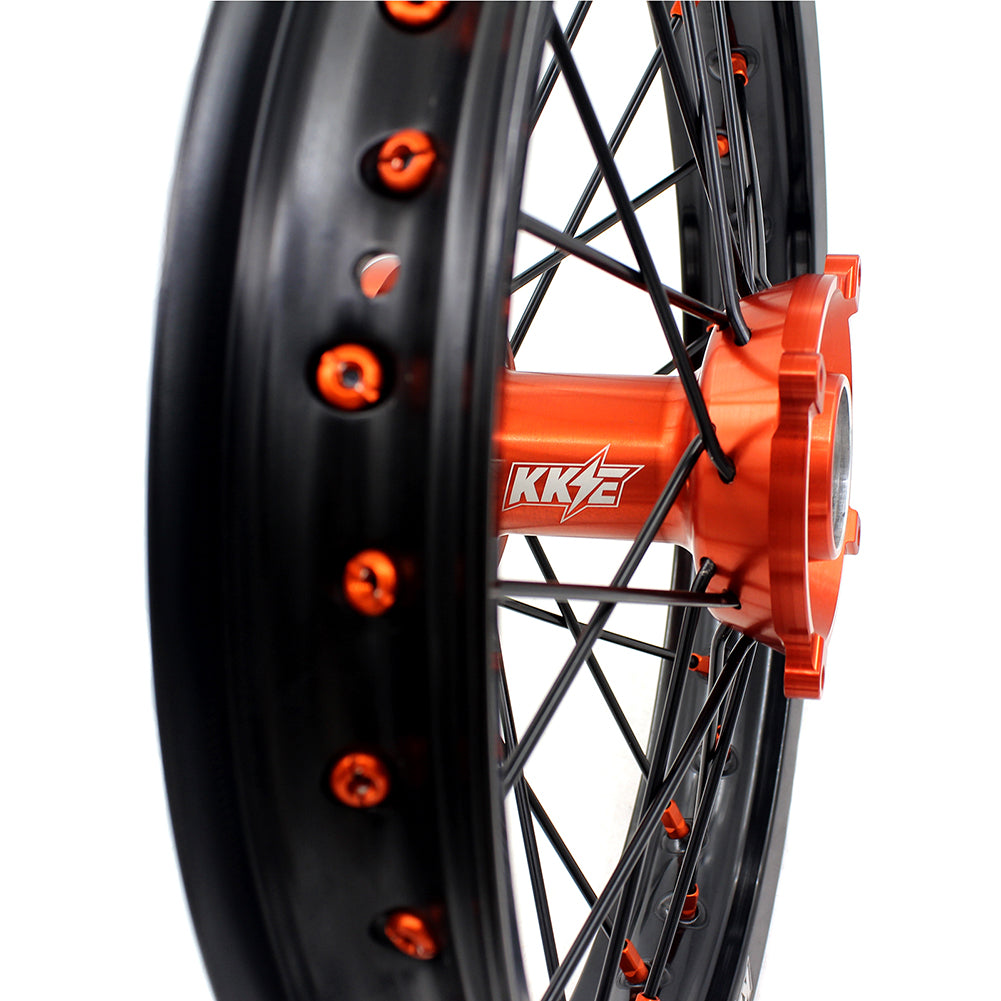 KKE 19"*1.6/16"*1.85 Big Kid's Wheels Rims Set For KTM SX85 2021 2022 2023 2024 Orange Nipples & Black Spokes