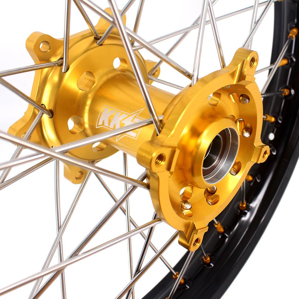 KKE 21 & 19 MX Rims for Suzuki RMZ250 2007-2024 RMZ450 2005-2024 Gold Nipple