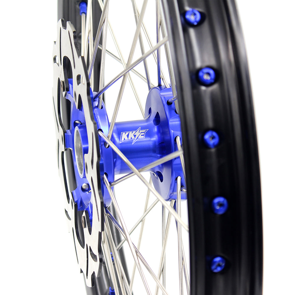 KKE 21"&19" Mx Dirtibke Wheels Rims For YAMAHA YZ125 YZ250 1999-2016 YZ250F YZ450F 2003-2015 Blue Nipples With Disc