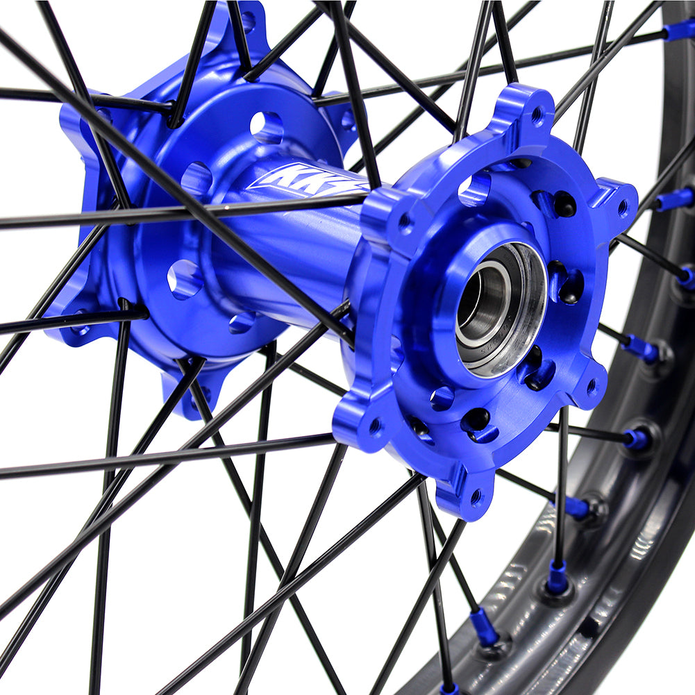 KKE 21 & 18 Inch Enduro Wheels Set for SUZUKI DRZ400 00-04 DRZ400E 00-07 DRZ400S 00-18 Blue Nipple Black Spoke Discs - KKE Racing