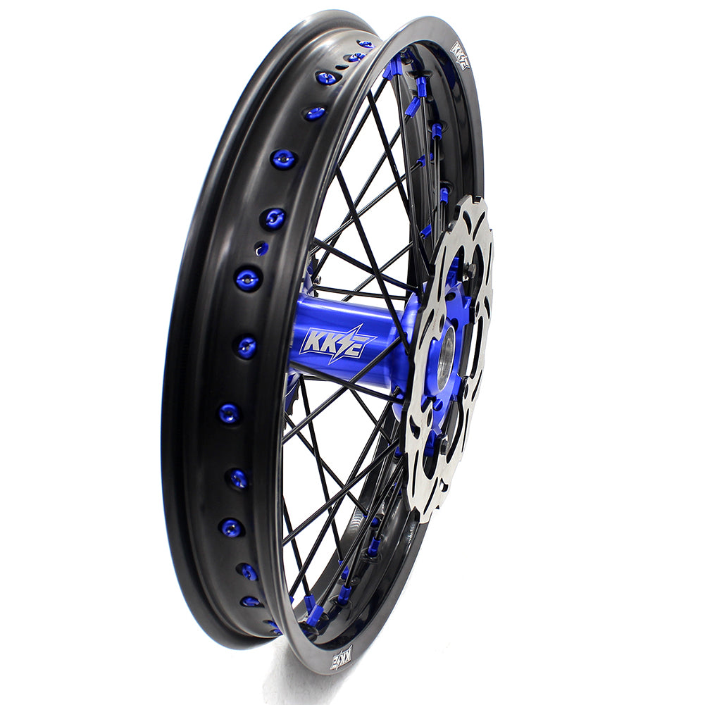 KKE 21 & 18 Inch Enduro Wheels Set for SUZUKI DRZ400 00-04 DRZ400E 00-07 DRZ400S 00-18 Blue Nipple Black Spoke Discs - KKE Racing