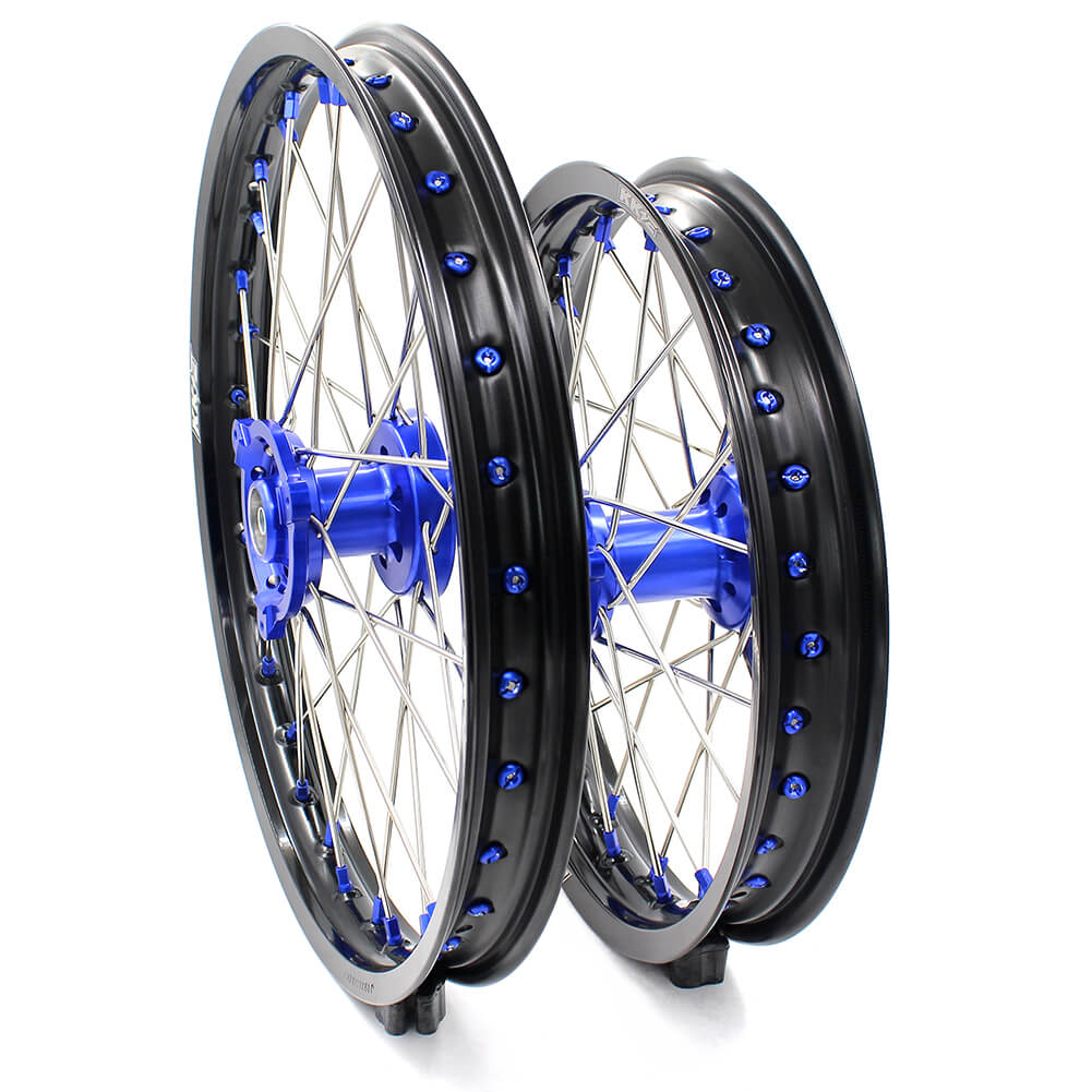 KKE 19/16 BIG KIDS WHEELS SET FIT YAMAHA YZ80 1990-2001 YZ85 2002-2018 BLUE CNC HUB & NIPPLE BLACK RIMS - KKE Racing