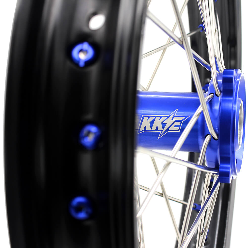 KKE 19/16 BIG KIDS WHEELS SET FIT YAMAHA YZ80 1990-2001 YZ85 2002-2018 BLUE CNC HUB & NIPPLE BLACK RIMS - KKE Racing