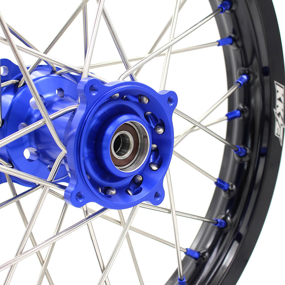 KKE 19/16 BIG KIDS WHEELS SET FIT YAMAHA YZ80 1990-2001 YZ85 2002-2018 BLUE CNC HUB & NIPPLE BLACK RIMS - KKE Racing