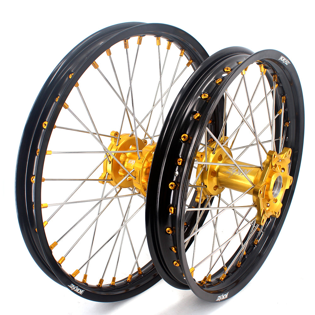KKE 21 & 19 MX Rims for Suzuki RMZ250 2007-2024 RMZ450 2005-2024 Gold Nipple