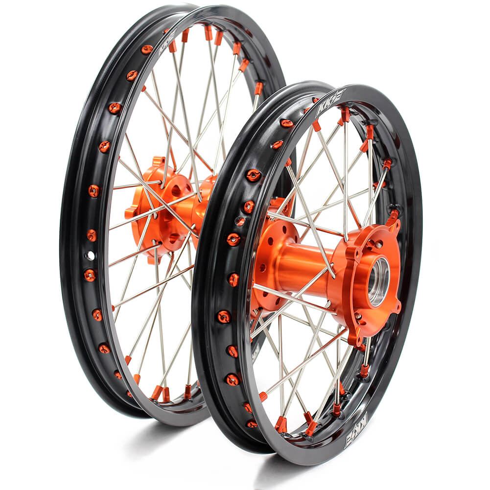 KKE 17/14 KID'S SMALL WHEELS RIMS SET FIT KTM85 SX 2003-2018 MINI BIKE ORANGE CNC HUB AND NIPPLE - KKE Racing