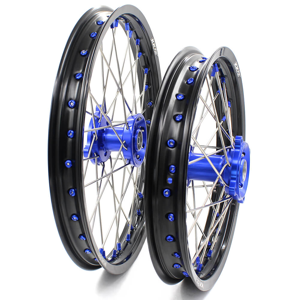KKE 19/16 BIG KIDS WHEELS SET FIT YAMAHA YZ80 1990-2001 YZ85 2002-2018 BLUE CNC HUB & NIPPLE BLACK RIMS - KKE Racing