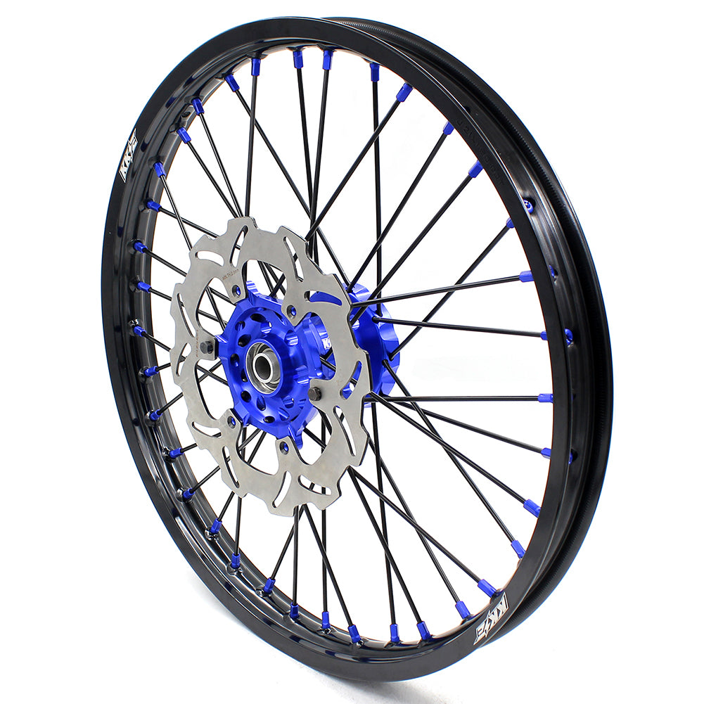 KKE 21 & 18 Inch Enduro Wheels Set for SUZUKI DRZ400 00-04 DRZ400E 00-07 DRZ400S 00-18 Blue Nipple Black Spoke Discs - KKE Racing
