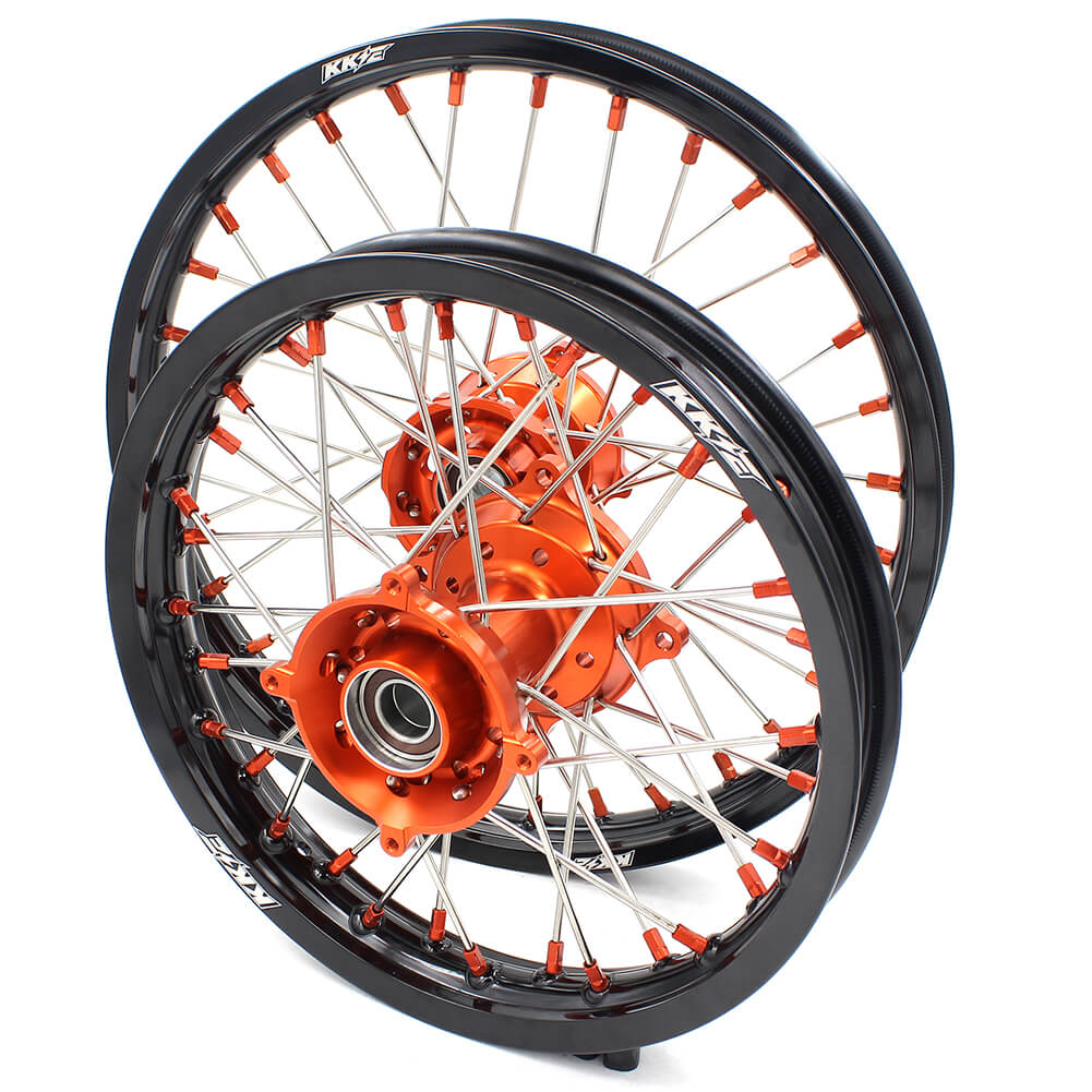 KKE 17/14 KID'S SMALL WHEELS RIMS SET FIT KTM85 SX 2003-2018 MINI BIKE ORANGE CNC HUB AND NIPPLE - KKE Racing