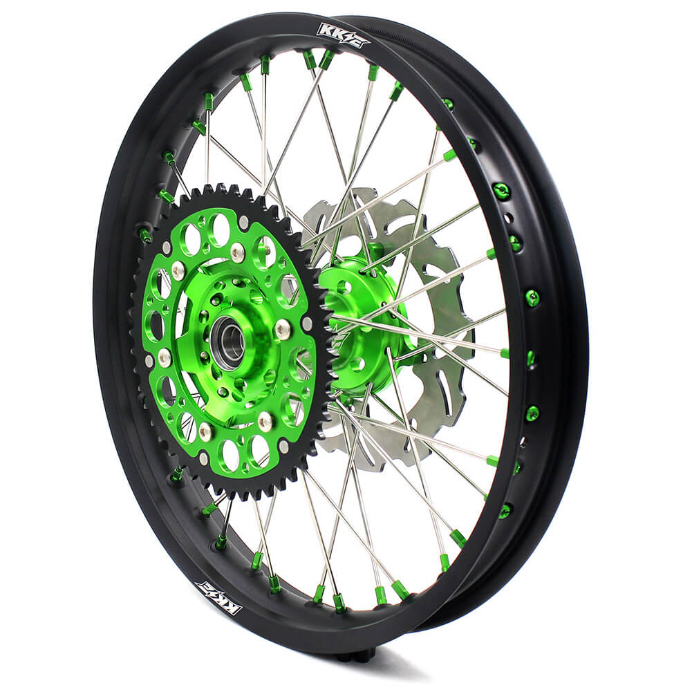 KKE 21/19 MX COMPLETE WHEELS RIMS SET FIT KAWASAKI KX125 KX250 KX250F KX450F DIRTBIKE GREEN CNC HUB & NIPPLE - KKE Racing