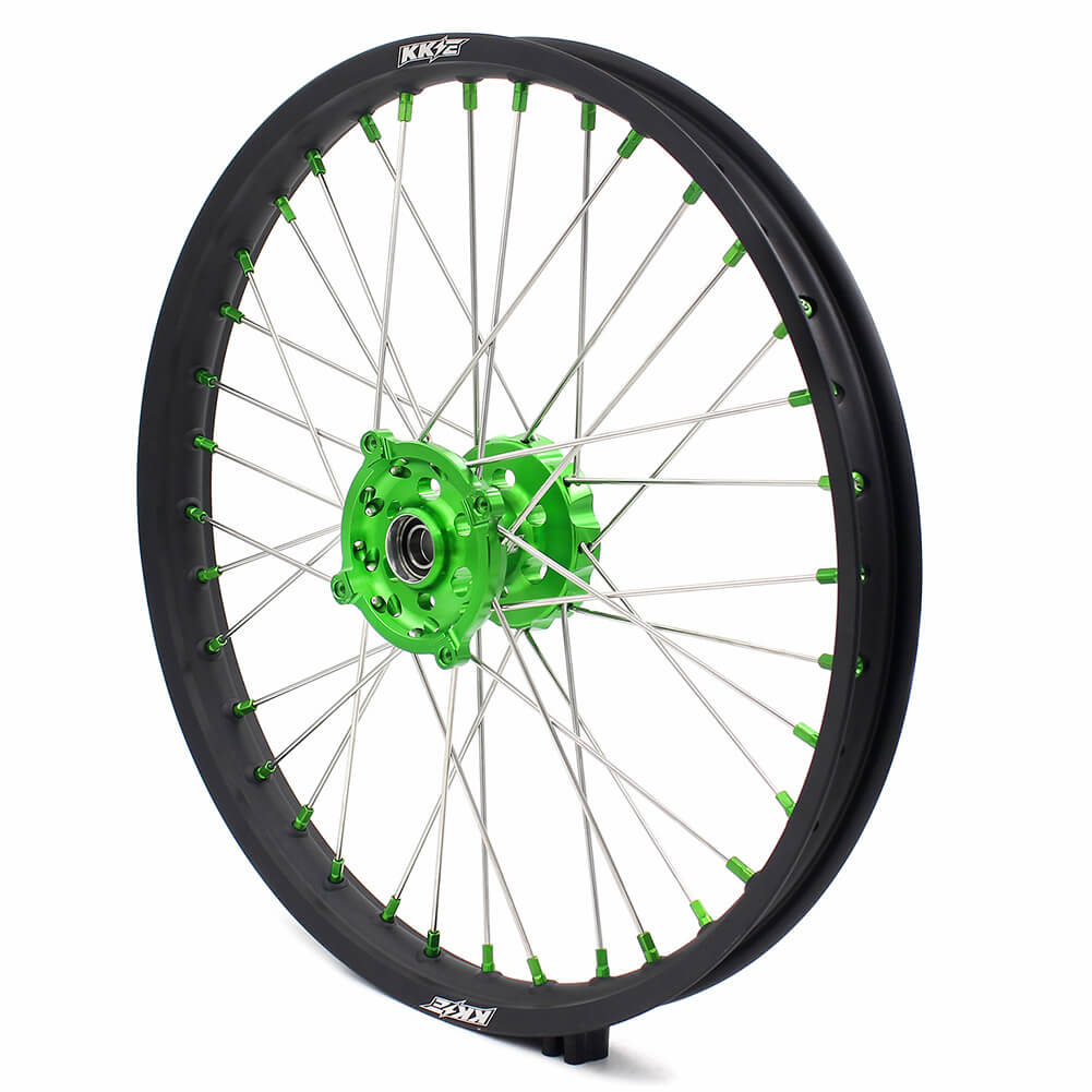 KKE 21/19 MX COMPLETE WHEELS RIMS SET FIT KAWASAKI KX125 KX250 KX250F KX450F DIRTBIKE GREEN CNC HUB & NIPPLE - KKE Racing
