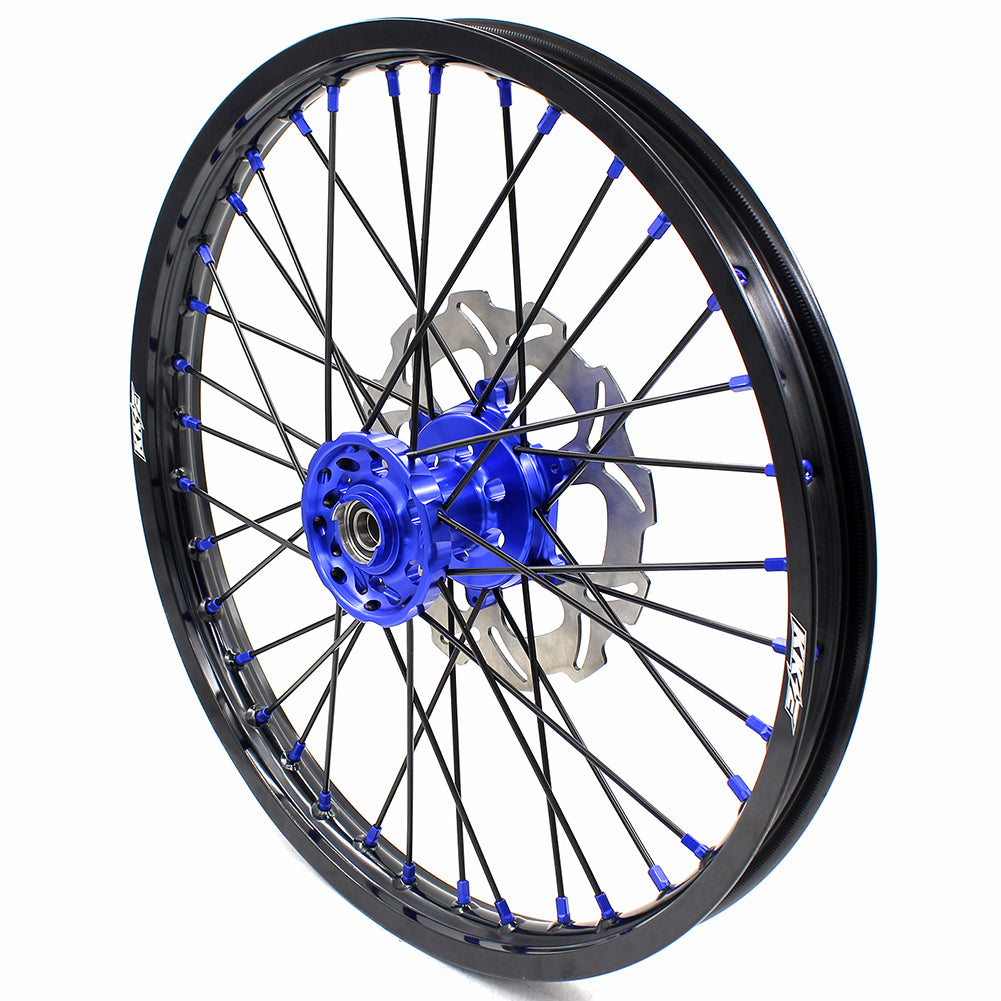 KKE 21 & 18 Inch Enduro Wheels Set for SUZUKI DRZ400 00-04 DRZ400E 00-07 DRZ400S 00-18 Blue Nipple Black Spoke Discs - KKE Racing