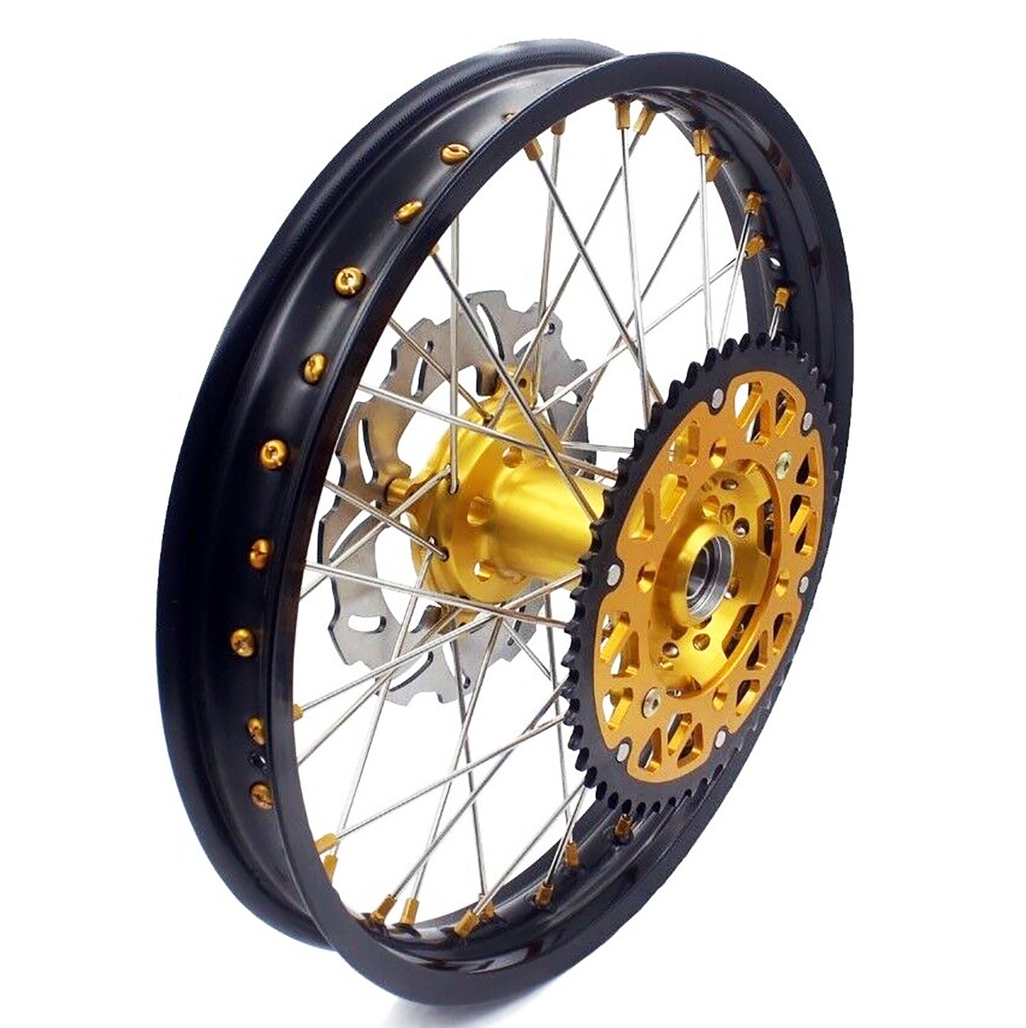 KKE 21 & 19 MX wheels rims set for Suzuki rmz250 07-19 rmz450 05-19 gold nipple silver spoke - KKE Racing