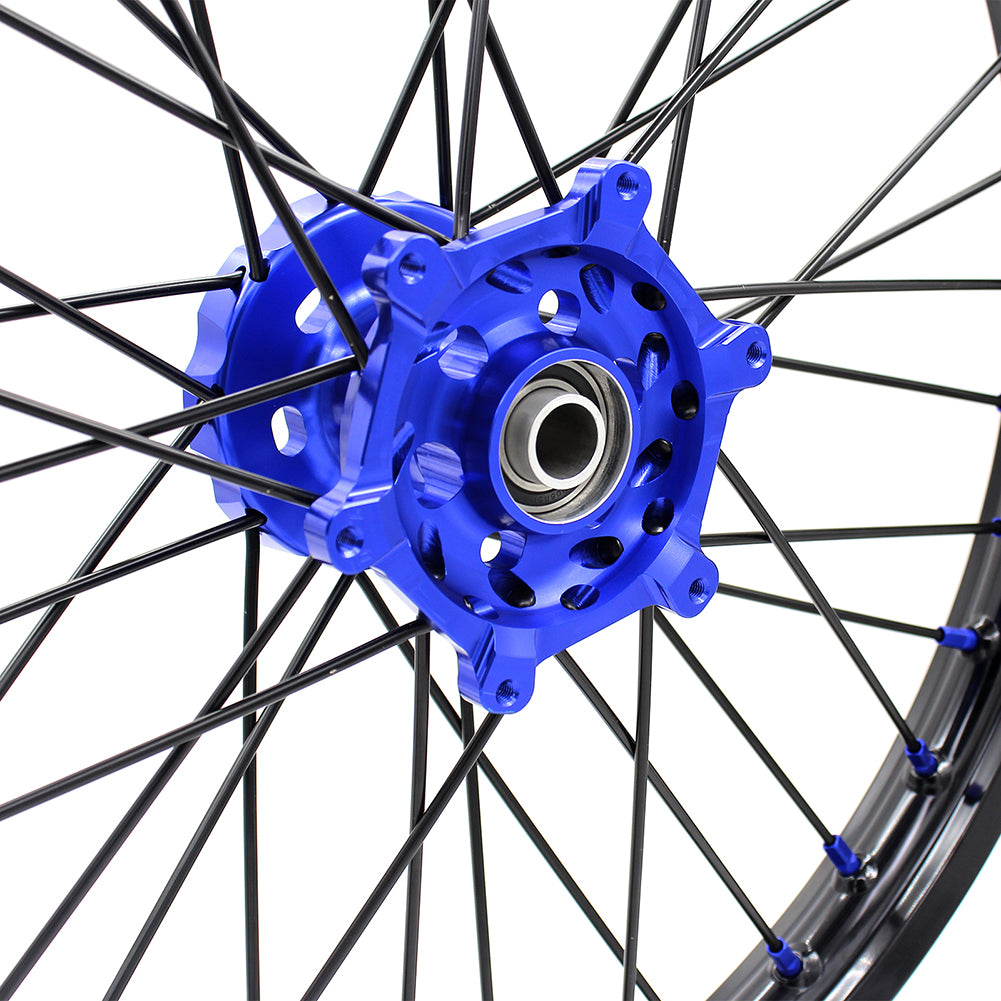 KKE 21 & 18 Inch Enduro Wheels Set for SUZUKI DRZ400 00-04 DRZ400E 00-07 DRZ400S 00-18 Blue Nipple Black Spoke Discs - KKE Racing
