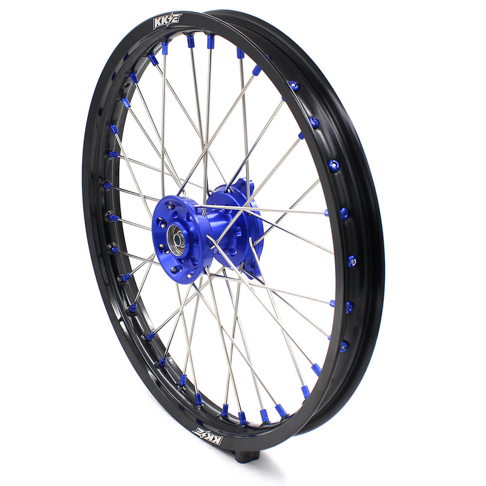 KKE 19/16 BIG KIDS WHEELS SET FIT YAMAHA YZ80 1990-2001 YZ85 2002-2018 BLUE CNC HUB & NIPPLE BLACK RIMS - KKE Racing