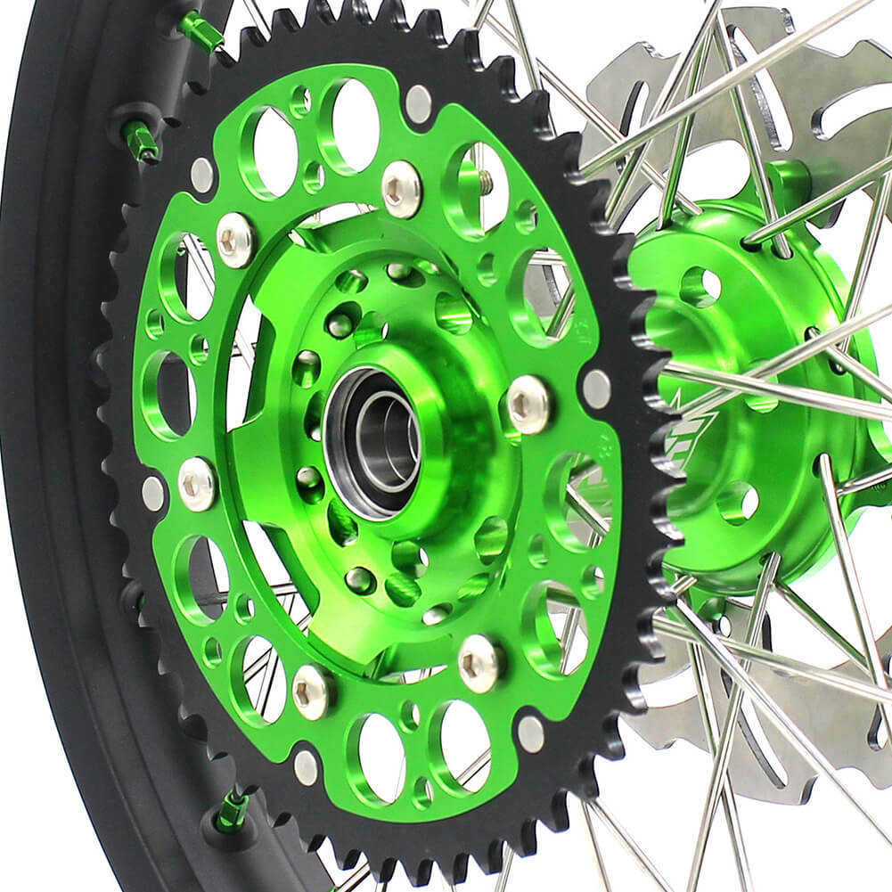 KKE 21/19 MX COMPLETE WHEELS RIMS SET FIT KAWASAKI KX125 KX250 KX250F KX450F DIRTBIKE GREEN CNC HUB & NIPPLE - KKE Racing