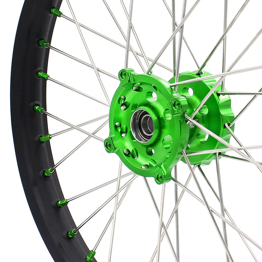 KKE 21/19 MX COMPLETE WHEELS RIMS SET FIT KAWASAKI KX125 KX250 KX250F KX450F DIRTBIKE GREEN CNC HUB & NIPPLE - KKE Racing