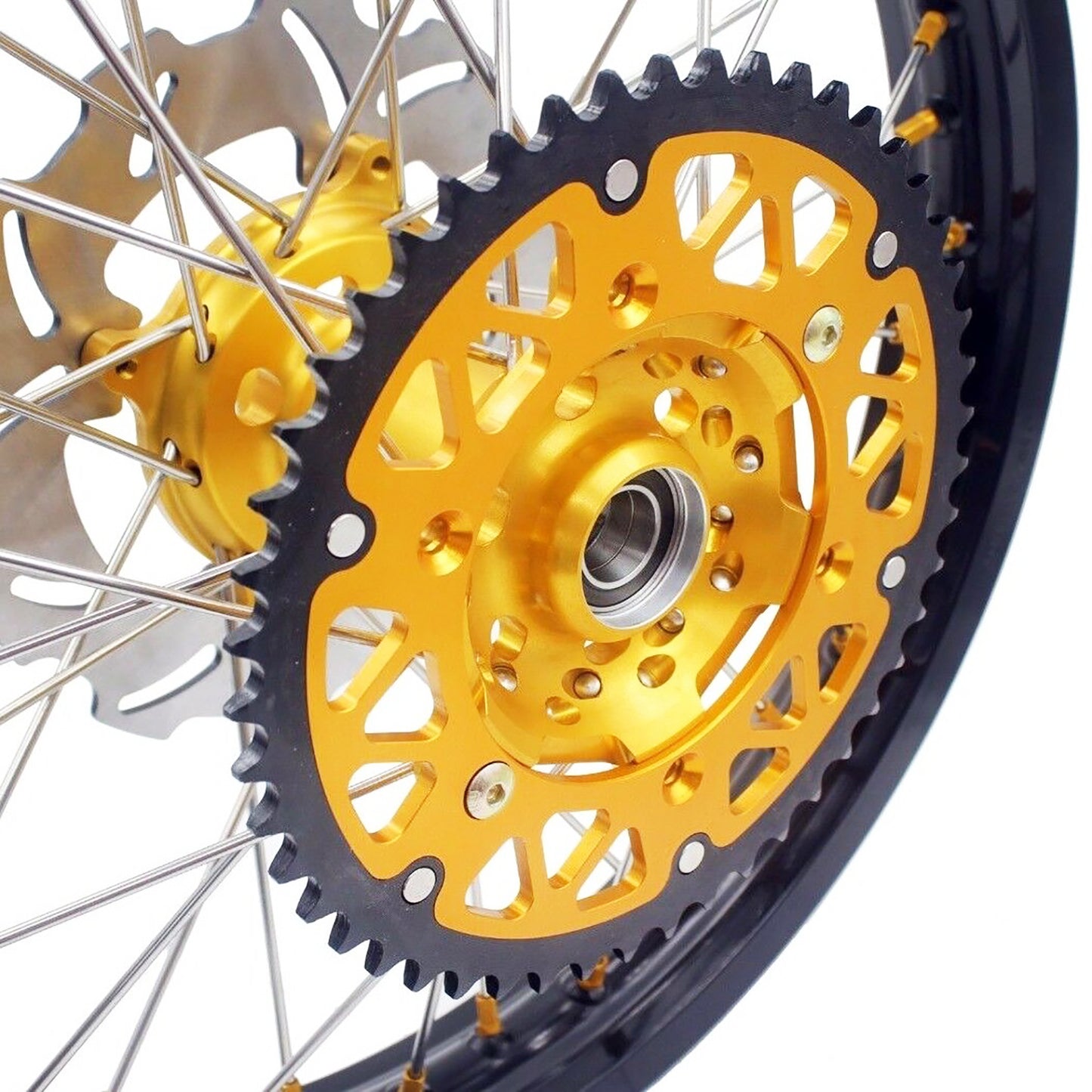 KKE 21 & 19 MX wheels rims set for Suzuki rmz250 07-19 rmz450 05-19 gold nipple silver spoke - KKE Racing