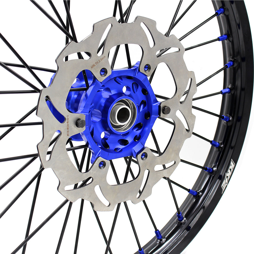 KKE 21 & 18 Inch Enduro Wheels Set for SUZUKI DRZ400 00-04 DRZ400E 00-07 DRZ400S 00-18 Blue Nipple Black Spoke Discs - KKE Racing