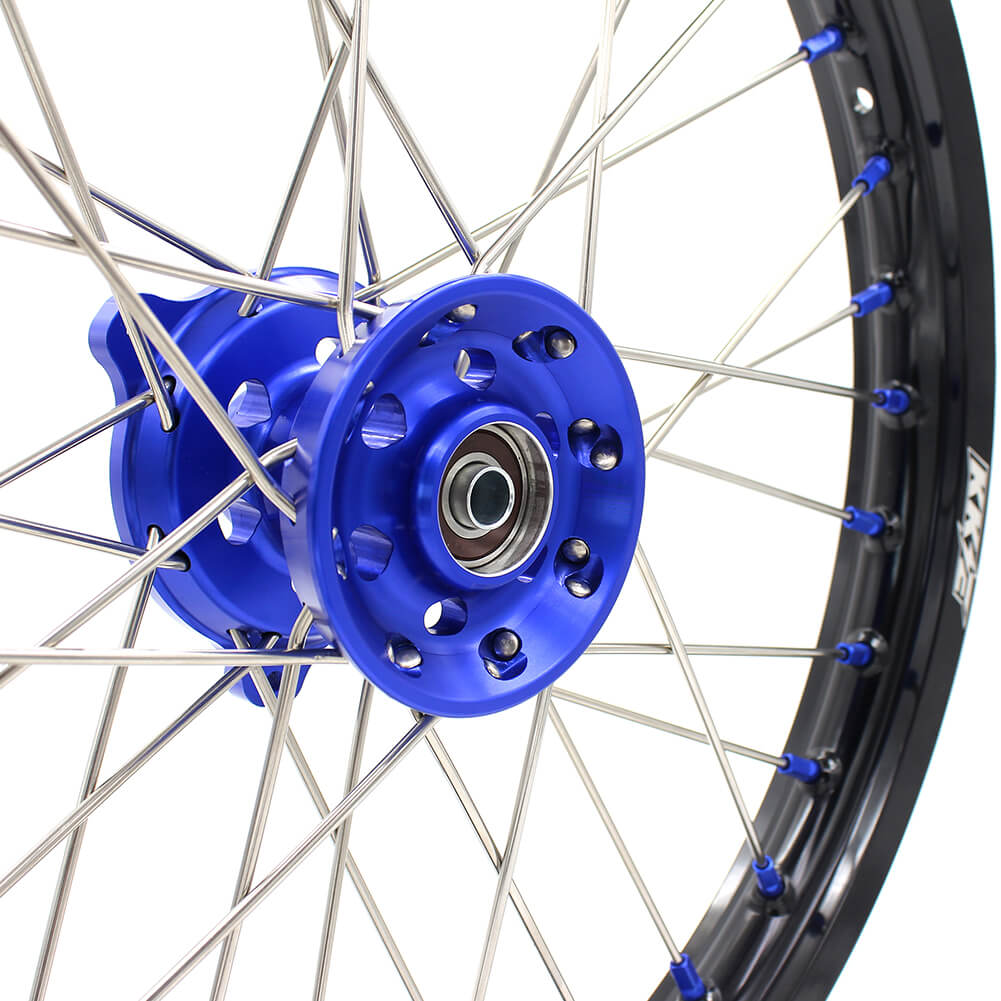 KKE 19/16 BIG KIDS WHEELS SET FIT YAMAHA YZ80 1990-2001 YZ85 2002-2018 BLUE CNC HUB & NIPPLE BLACK RIMS - KKE Racing