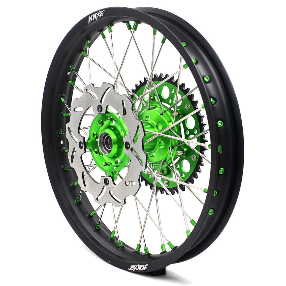 KKE 21/19 MX COMPLETE WHEELS RIMS SET FIT KAWASAKI KX125 KX250 KX250F KX450F DIRTBIKE GREEN CNC HUB & NIPPLE - KKE Racing