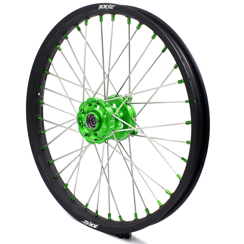 KKE 21/19 MX COMPLETE WHEELS RIMS SET FIT KAWASAKI KX125 KX250 KX250F KX450F DIRTBIKE GREEN CNC HUB & NIPPLE - KKE Racing